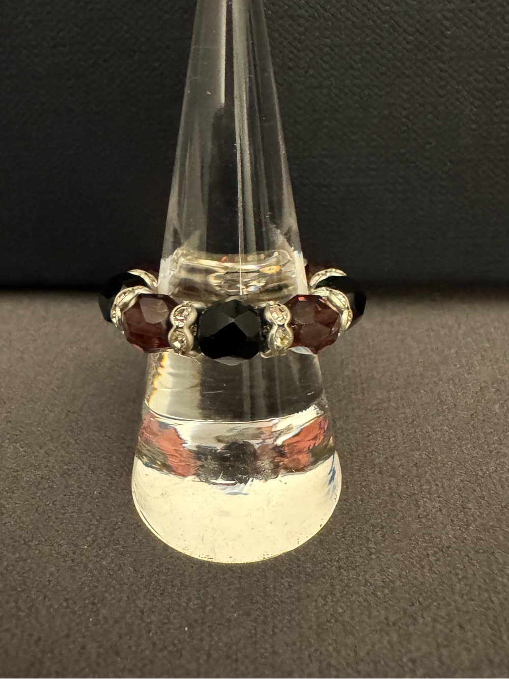 Black & Burgundy Crystal Stretch Ring